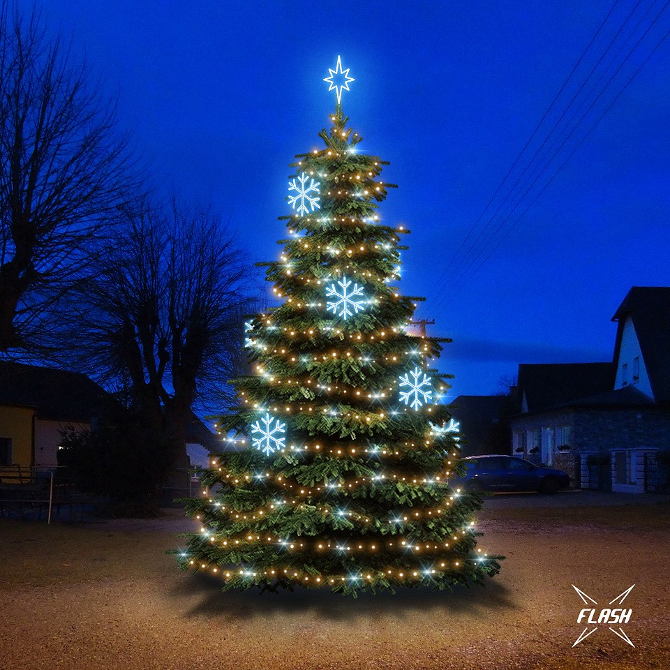 LED světelná sada na vánoční stromy vysoké 6-8 m, teplá bílá s Flash, ledové dekory EFD01