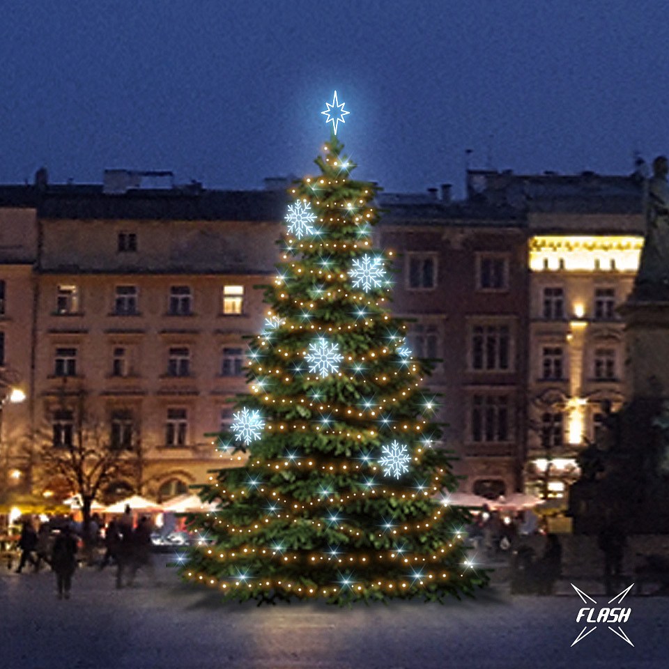 LED světelná sada na vánoční stromy vysoké 9-11 m, teplá bílá s Flash, ledové dekory EFD08
