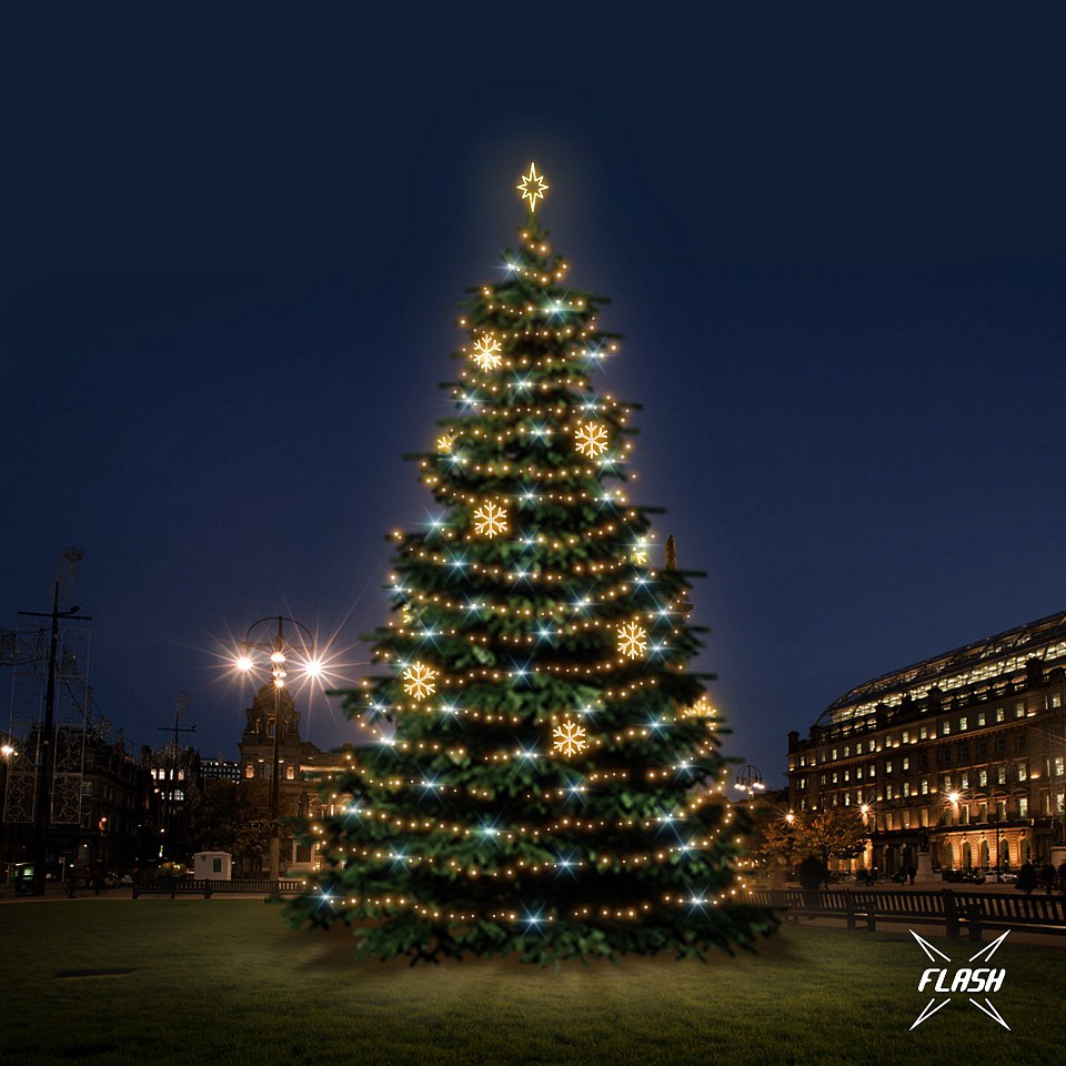 LED světelná sada na vánoční stromy vysoké 12-14 m, teplá bílá s Flash, dekory EFD02W