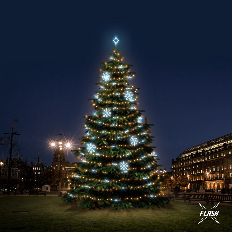 LED světelná sada na vánoční stromy vysoké 12-14 m, teplá bílá s Flash, ledové dekory EFD08