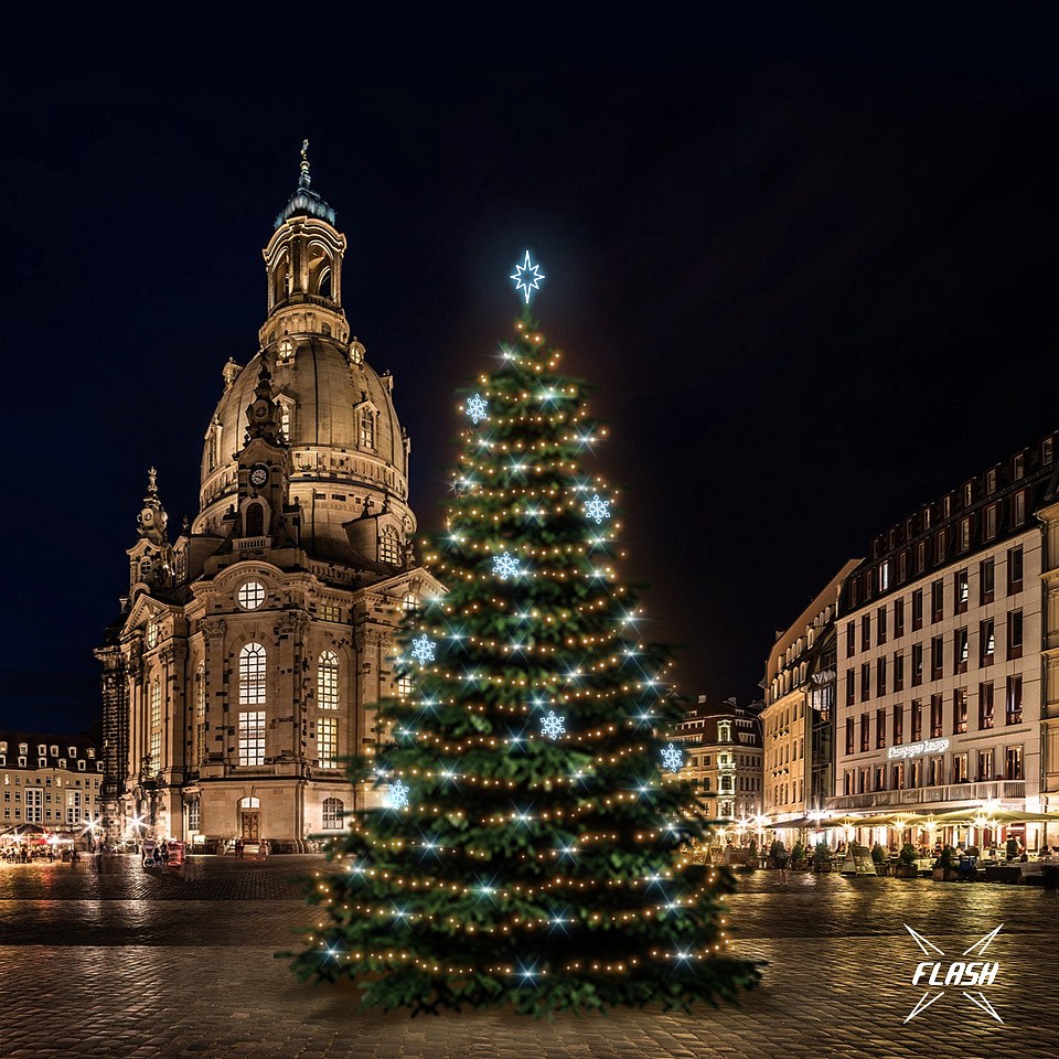 LED-Lichtset für Weihnachtsbäume, 15-17 m hoch, Warmweiß mit Flash, Dekorationen EFD05