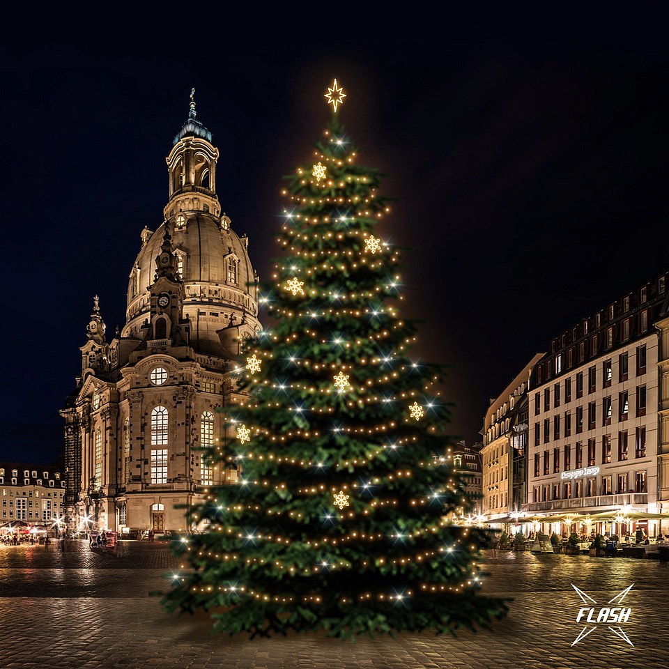 LED-Lichtset für Weihnachtsbäume, 18-20 m hoch, Warmweiß mit Flash, Dekorationen EFD05W