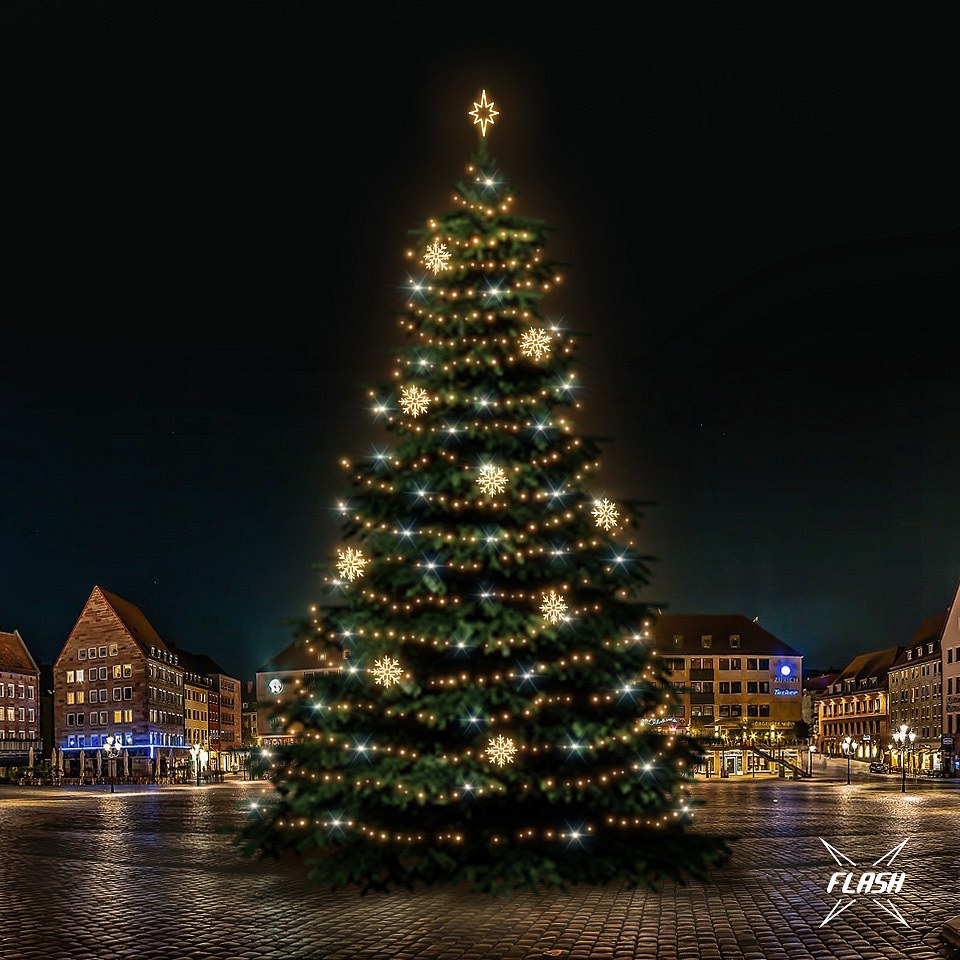 LED světelná sada na vánoční stromy vysoké 21-23 m, teplá bílá s Flash, dekory EFD08W