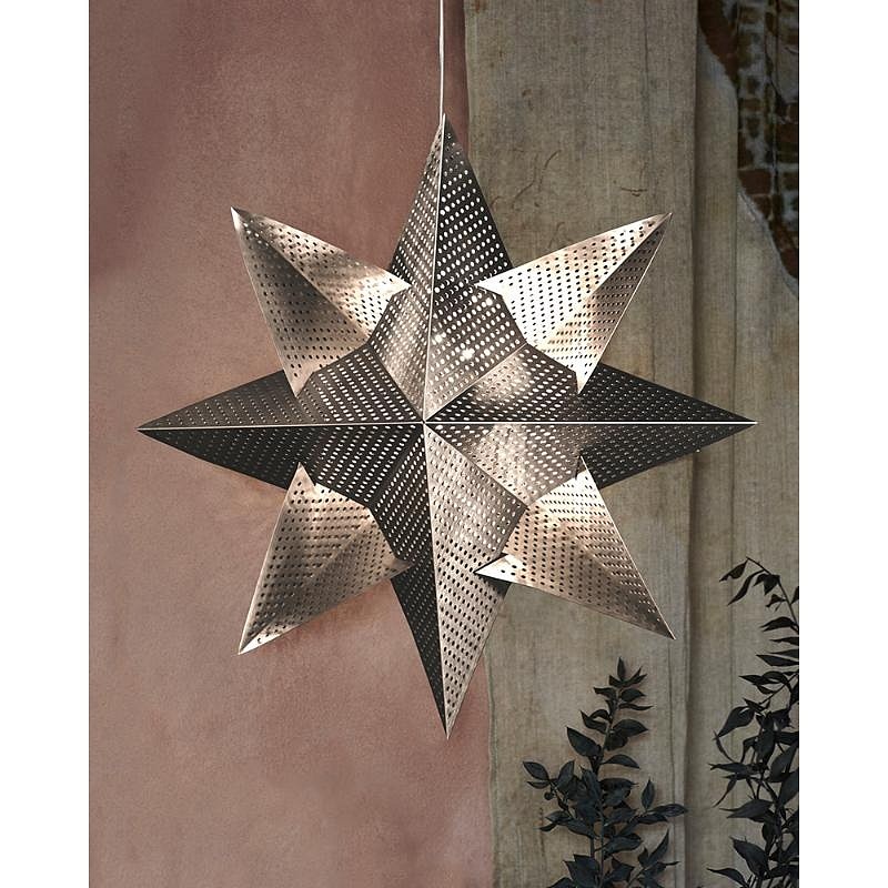 LED závěsná dekorace, hvězda, stříbrná, závěsná, pr. 33 cm