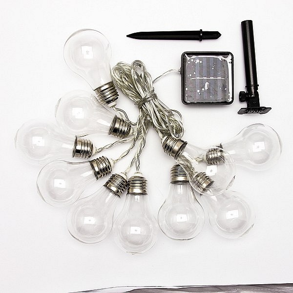 Party osvětlení SOLÁRNÍ, 5 m, 10 teple bílých LED, průhledné baňky, transparentní