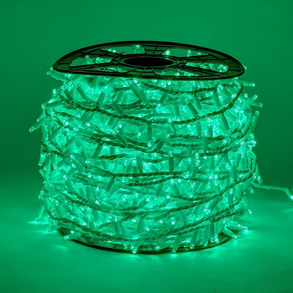 LED světelný řetěz 100 m, 2000 zelených diod, bílý kabel, IP44