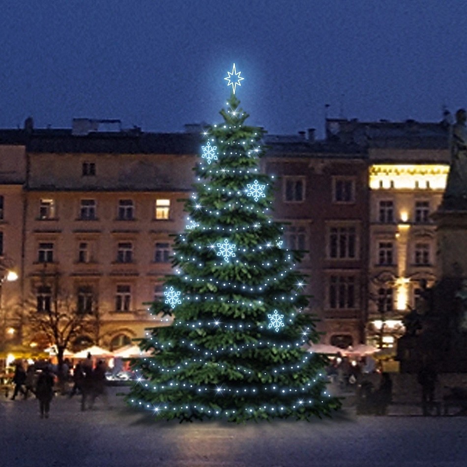LED světelná sada na vánoční stromy vysoké 6-8 m, ledová bílá s dekory EFD05