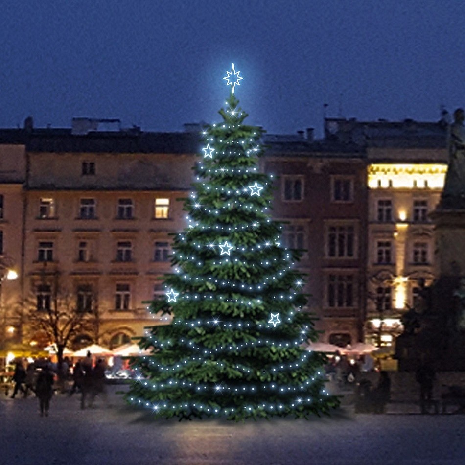 LED světelná sada na vánoční stromy vysoké 6-8 m, ledová bílá s dekory EFD11