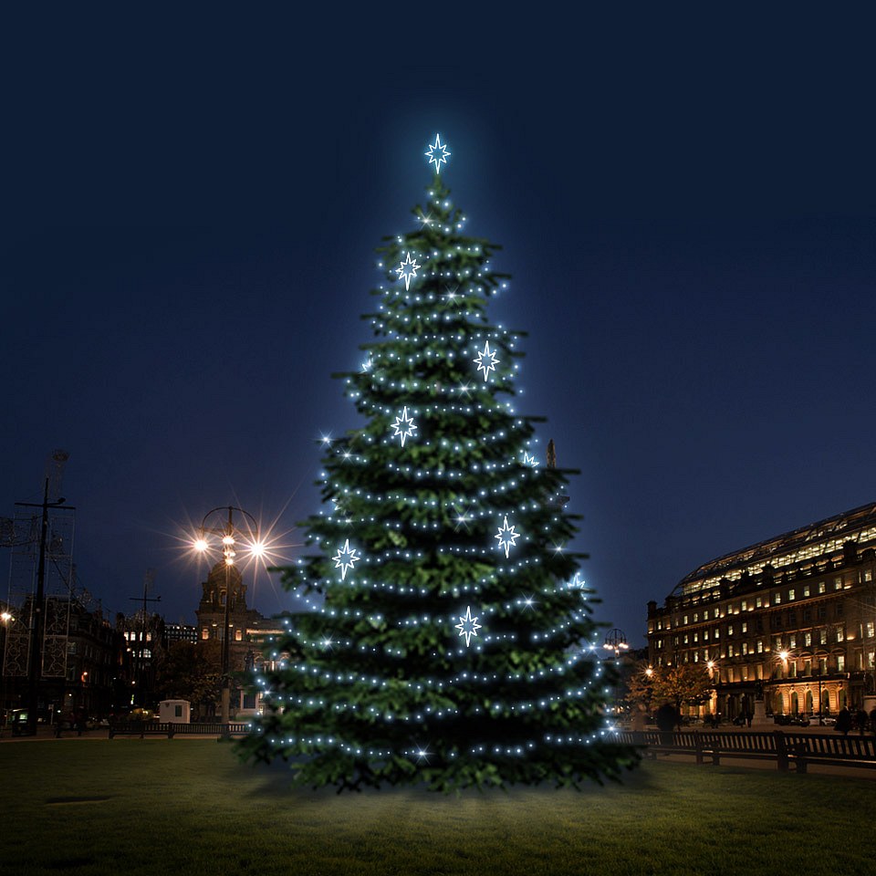 LED světelná sada na vánoční stromy vysoké 12-14 m, ledová bílá s dekory DZ141S3