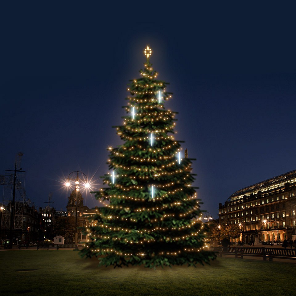 LED světelná sada na vánoční stromy vysoké 12-14 m, teplá bílá s padajícím sněhem