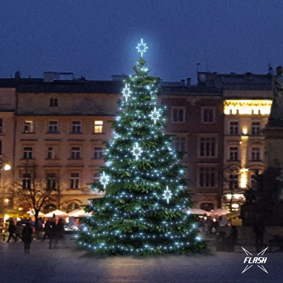 LED světelná sada na stromy vysoké 9-11m, ledová bílá s Flash, dekory DZ141S3