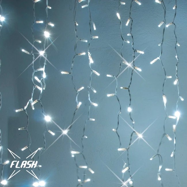 LED světelné záclony, FLASH, 1x3 m, ledově bílá, 300 diod, IP44, bílý kabel