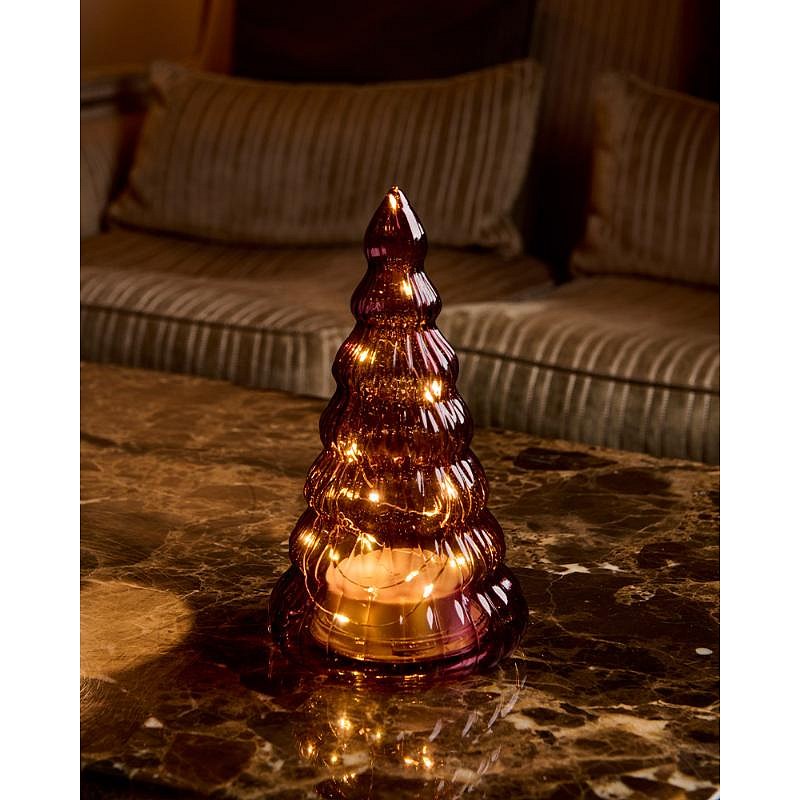 LED světelný stromek, skleněný, vínový,16,5 cm