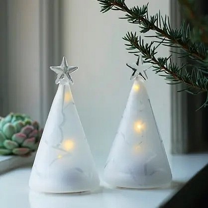 LED světelný stromeček, skleněný, sada 2 kusy, čirý, 11,5 cm  zmražené