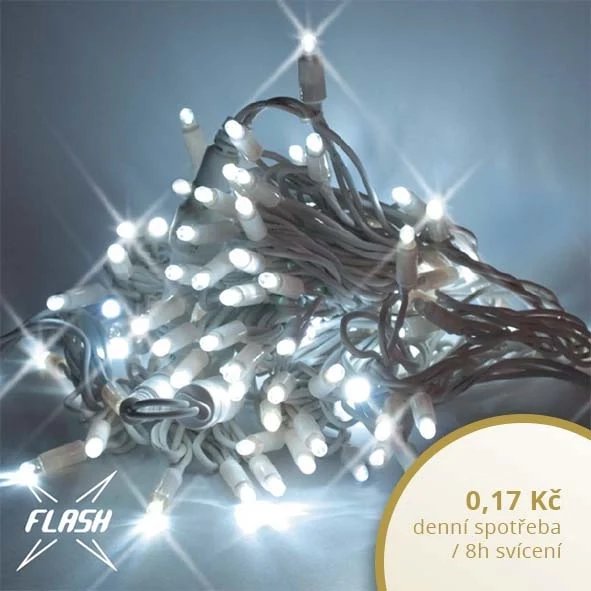 LED světelný řetěz FLASH, 5 m, ledově bílá, 60 diod, bílý kabel (kopie)