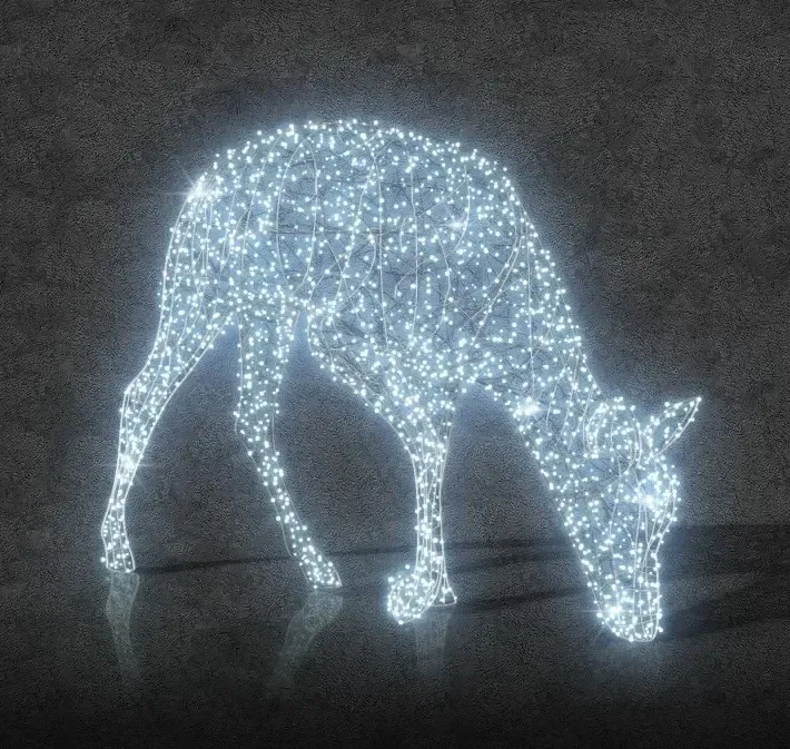 LED světelná srna se skloněnou hlavou, 250 cm, ledově bílá, 24V, 98,2W, 91 kg, ze 3 dílů
