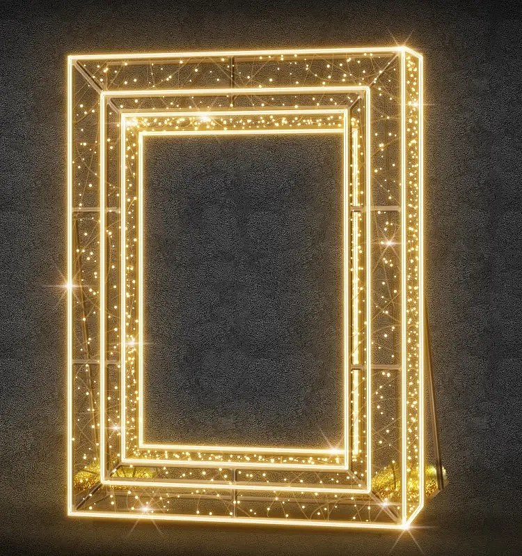 LED světelný fotorám, 170 x 230 x 20 cm, teple bílá, 36V, ze 3 dílů