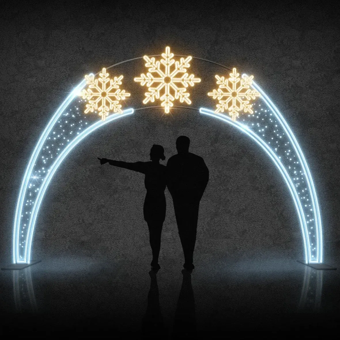 2D LED světelná brána vločky, 440 × 340 cm, ledově a teple bílá, 230 V, 230 W, 38 kg ze 7 dílů, stojící