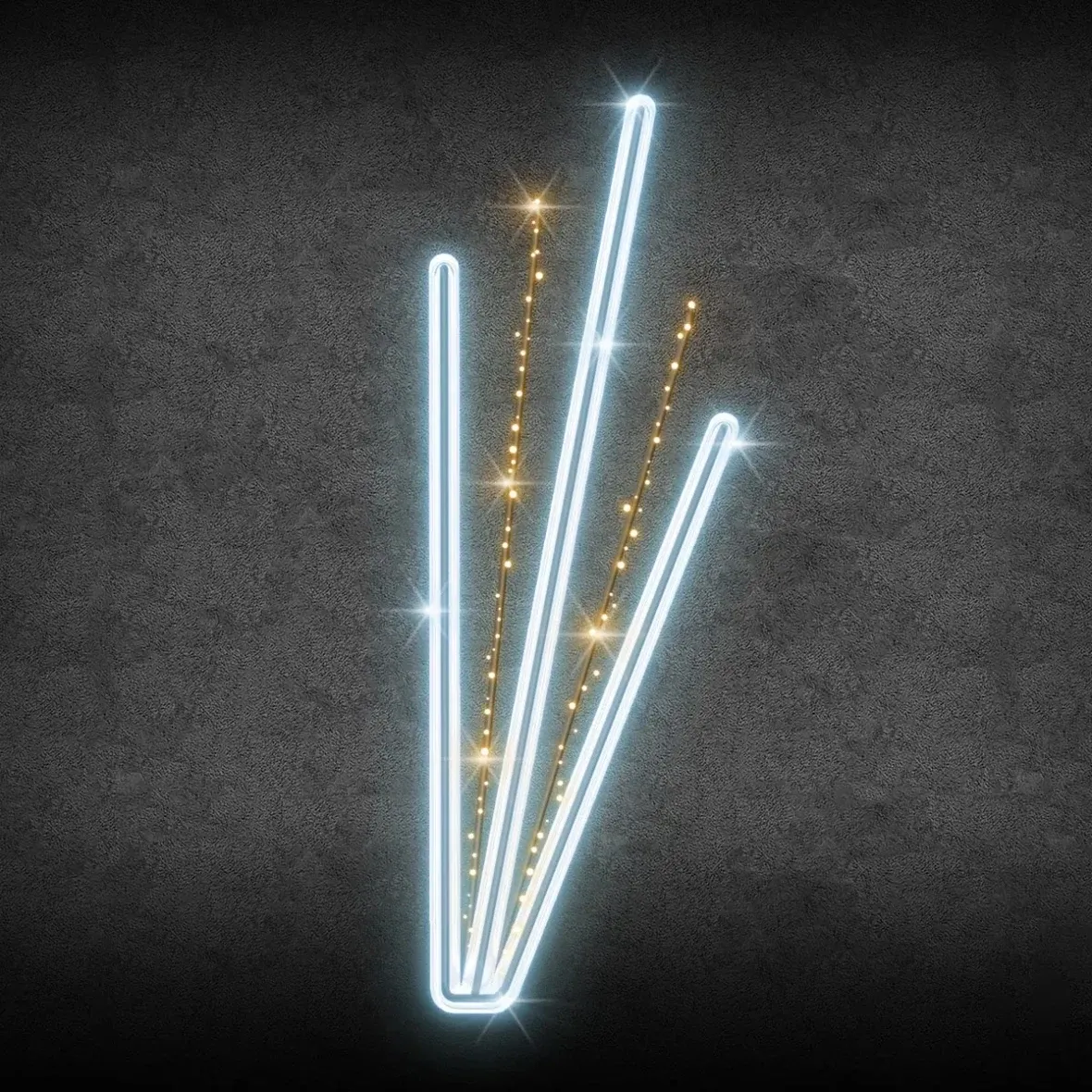 2D LED světelný dekor na VO paprsky, 70 × 220 cm, ledově a teple bílá