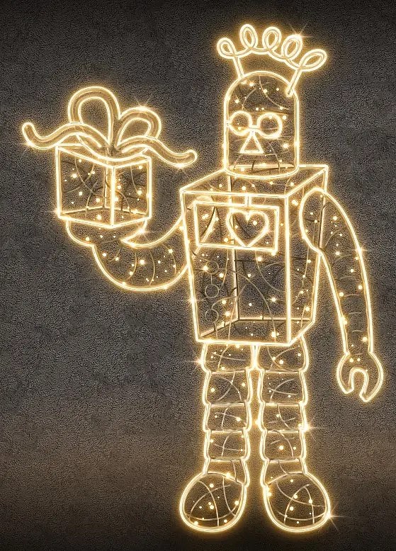 2D LED světelný robot, 200 x 140 cm, teple bílá, 36 V, 39 W, 15 kg, 5 dílů, stojící
