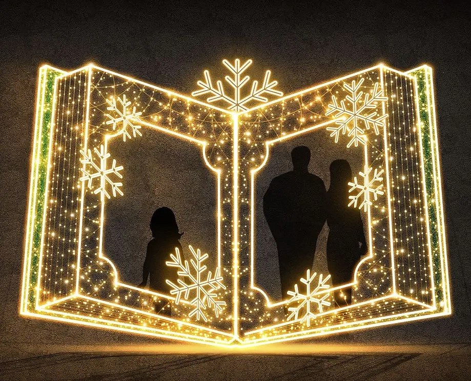 2D LED světelný rám - kniha, 400 x 230 cm, teple bílá, stojící