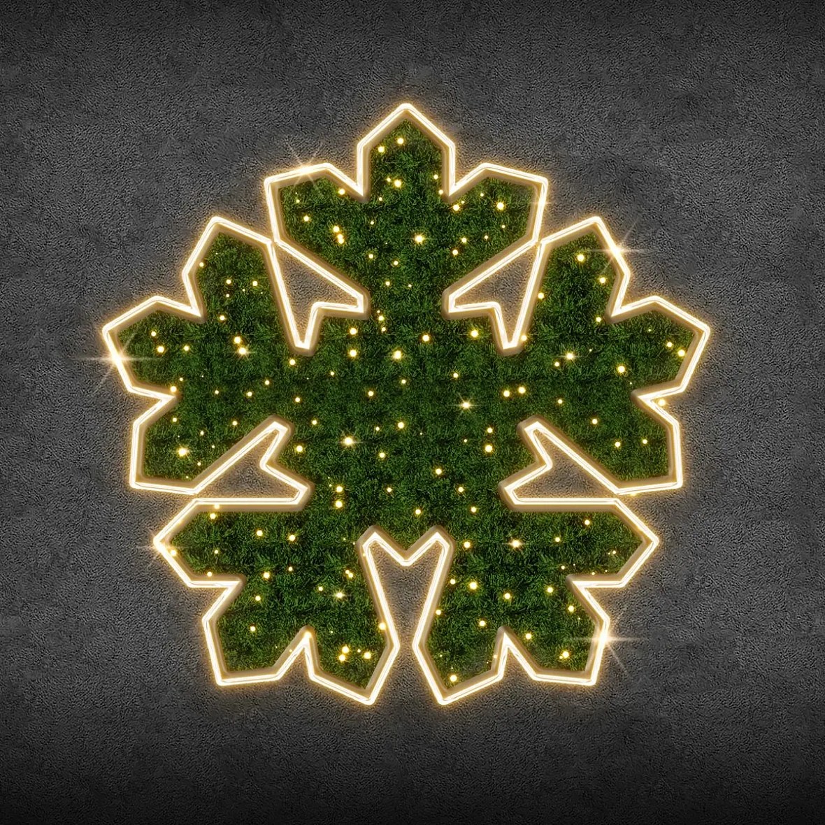 2D LED světelná vločka FB, závěsná, 120 × 120 cm, teple bílá, zelený koberec, 230 V, 42,9 W, 6,4 kg