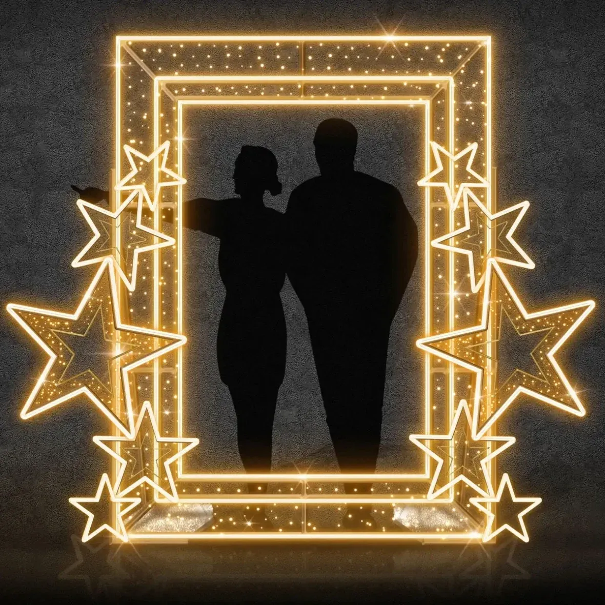 2D LED světelný rám, 255 × 220 cm, teple bílá