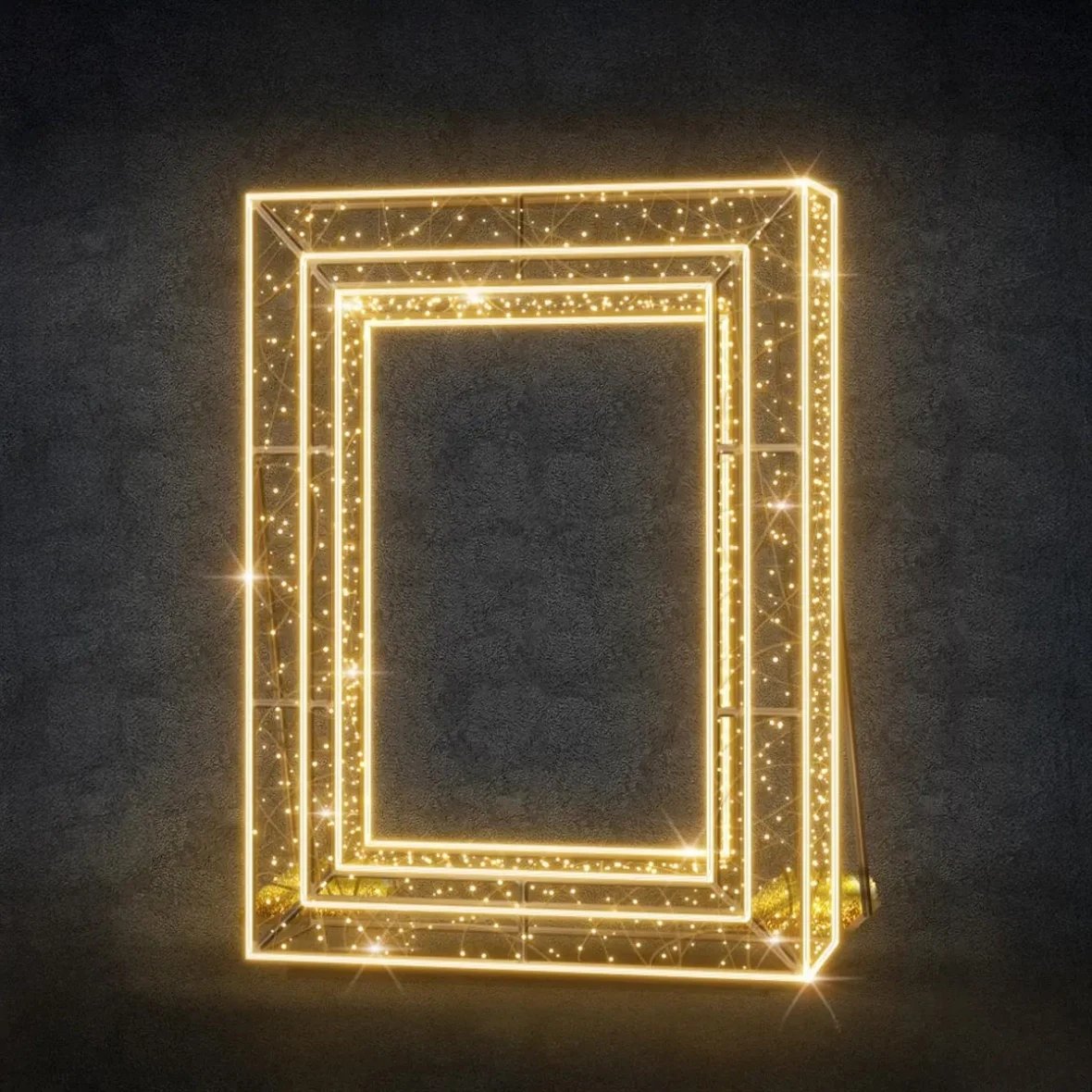 3D LED světelný rám, 170 × 230 × 20 cm, teple bílá, 36 V, 89 W, 66 kg, ze 3 dílů