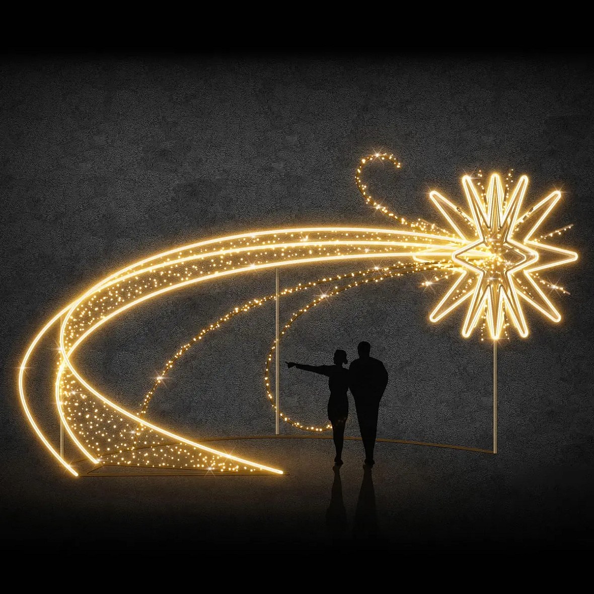 3D LED světelná kometa kolem stromu, 800 × 700 × 500 cm, teple bílá, 36 V, 61 W, 9 dílů