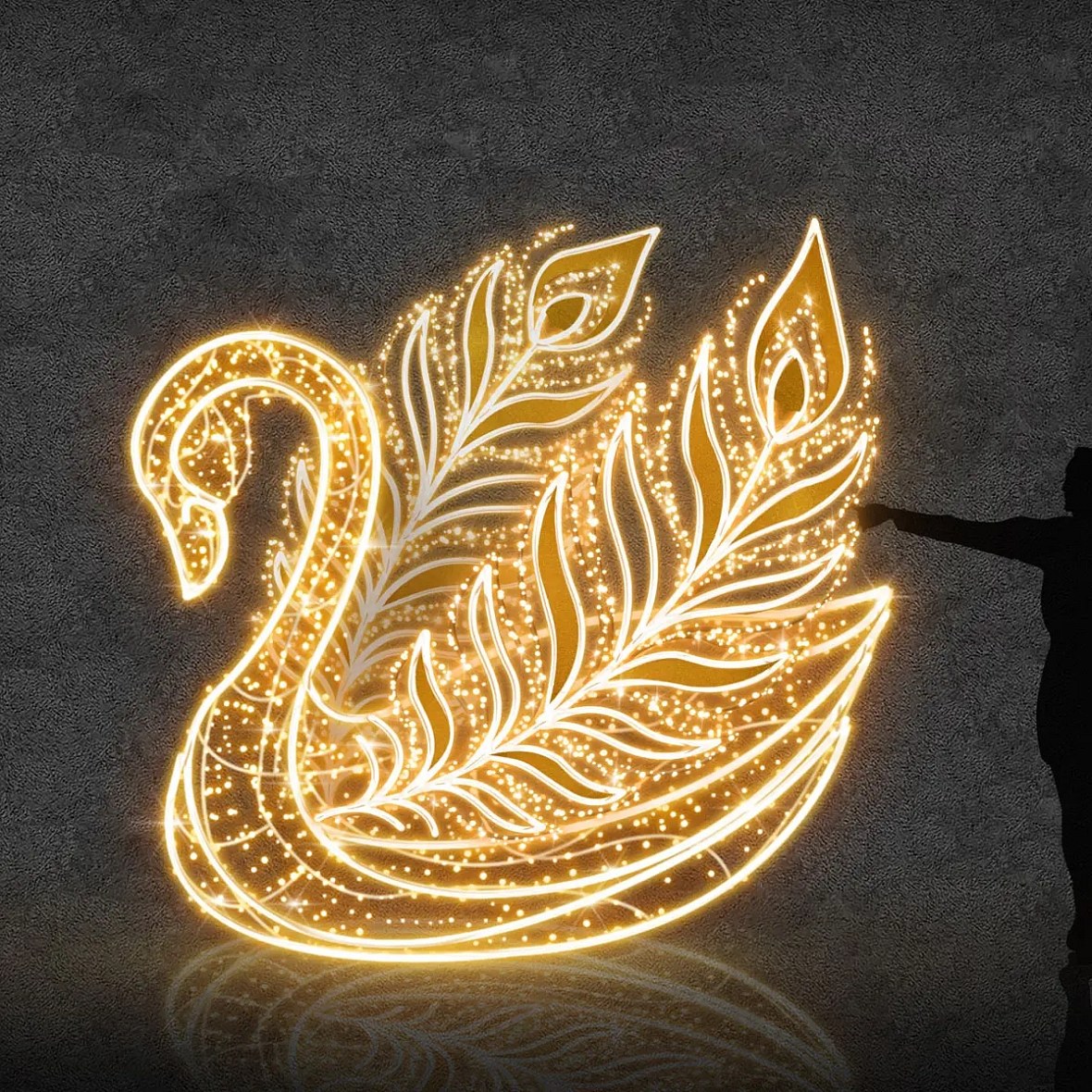 3D LED světelná labuť 200 × 250 × 270 cm, teple bílá, 230 V, 250,4 W, 51,2 kg, 3 díly