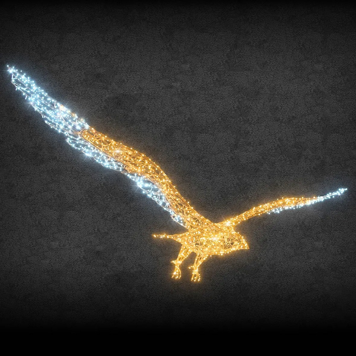 3D LED světelný orel 440 × 45 × 13 cm, teple a ledově bílá, 36 V, 37 W, ze 4 dílů, v1