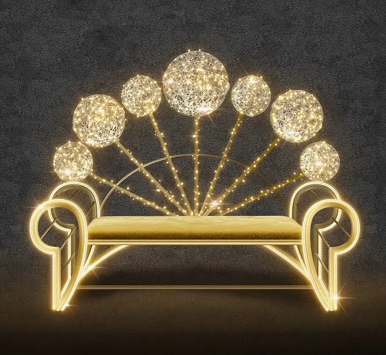 LED světelná lavička, 175 x 145 x 40 cm, teple bílá, 36V, 26 W, ze 2 dílů