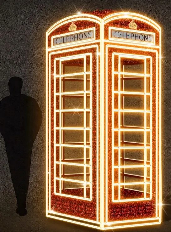 LED světelná telefonní budka , 100 x 240 x 100 cm, 36 V, 43,3 W, 60,47 kg, ze 2 dílů