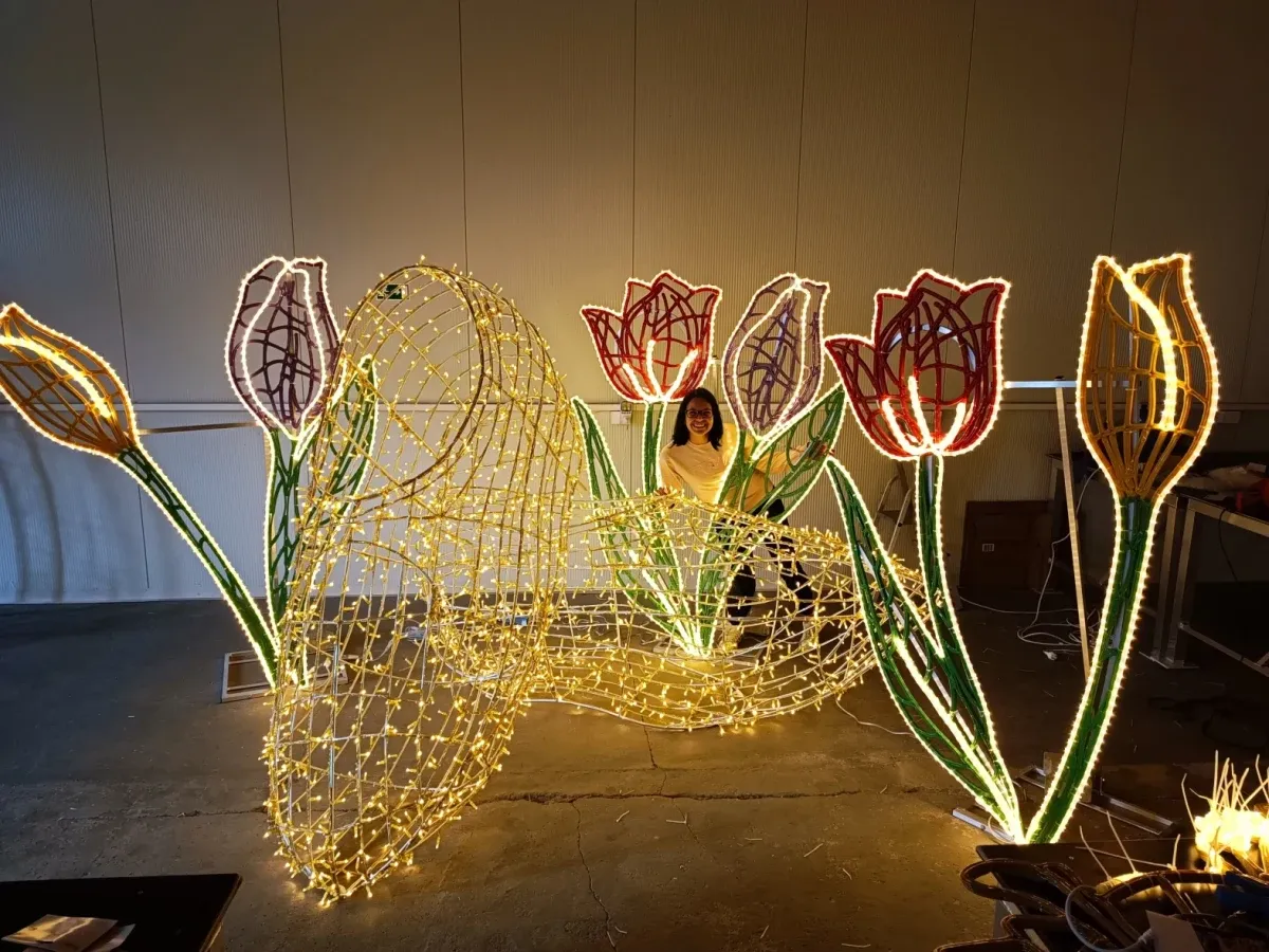 LED světelné dřeváky, teple bílá, barevné tulipány, 36 V, 90,2 W, z 18 dílů