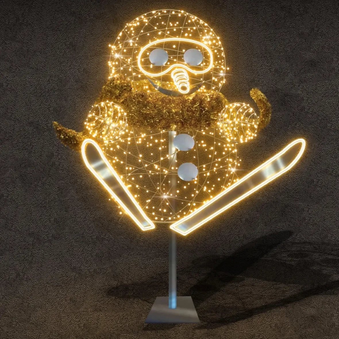 3D LED světelný sněhulák ve skoku, 135 × 237 × 145 cm, teple bílá, 230V, 140,5W, 60 kg, ze 3 dílů