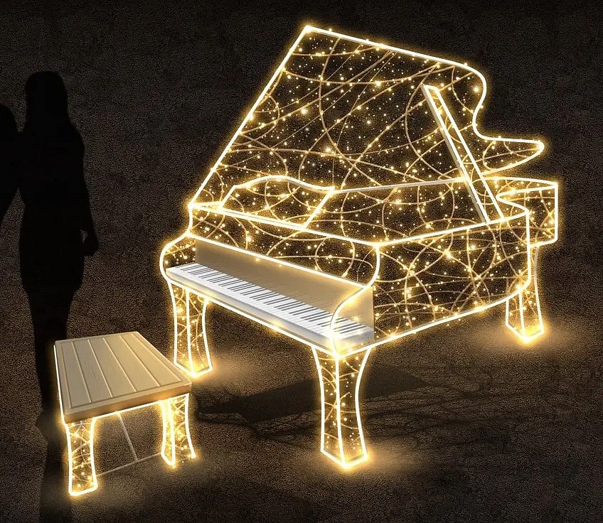 LED světelný klavír s výpletem, 280 x 160 x 120 cm, teple bílá, 36V, 115 W, 68,2 kg, ze 2 dílů