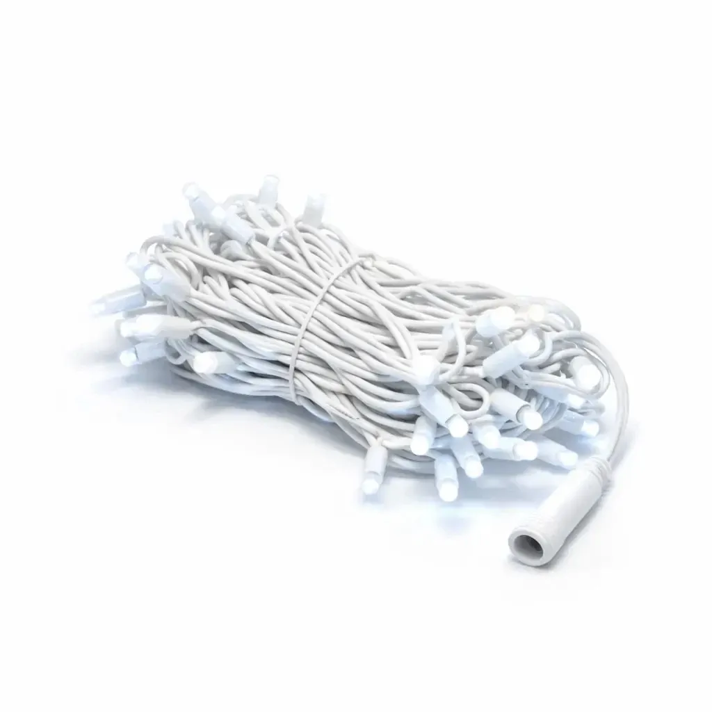 Easy Fix LED světelný řetěz, 5 m ledově bílá s FLASH, 60 diod, bílý kabel IP44, prodlužovací