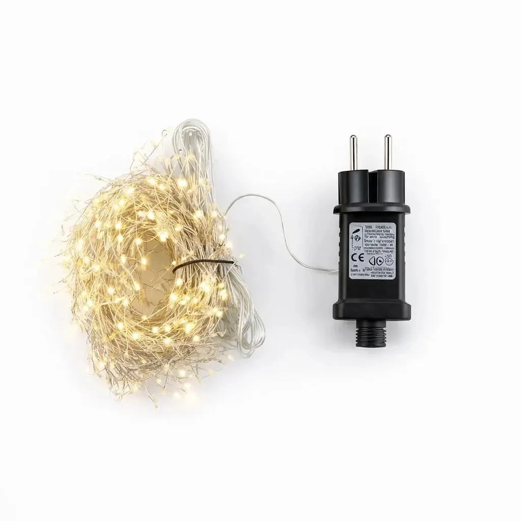 LED světelný řetěz 3 m venkovní, teple bílá, 600 diod, stříbrný kabel IP44, vč