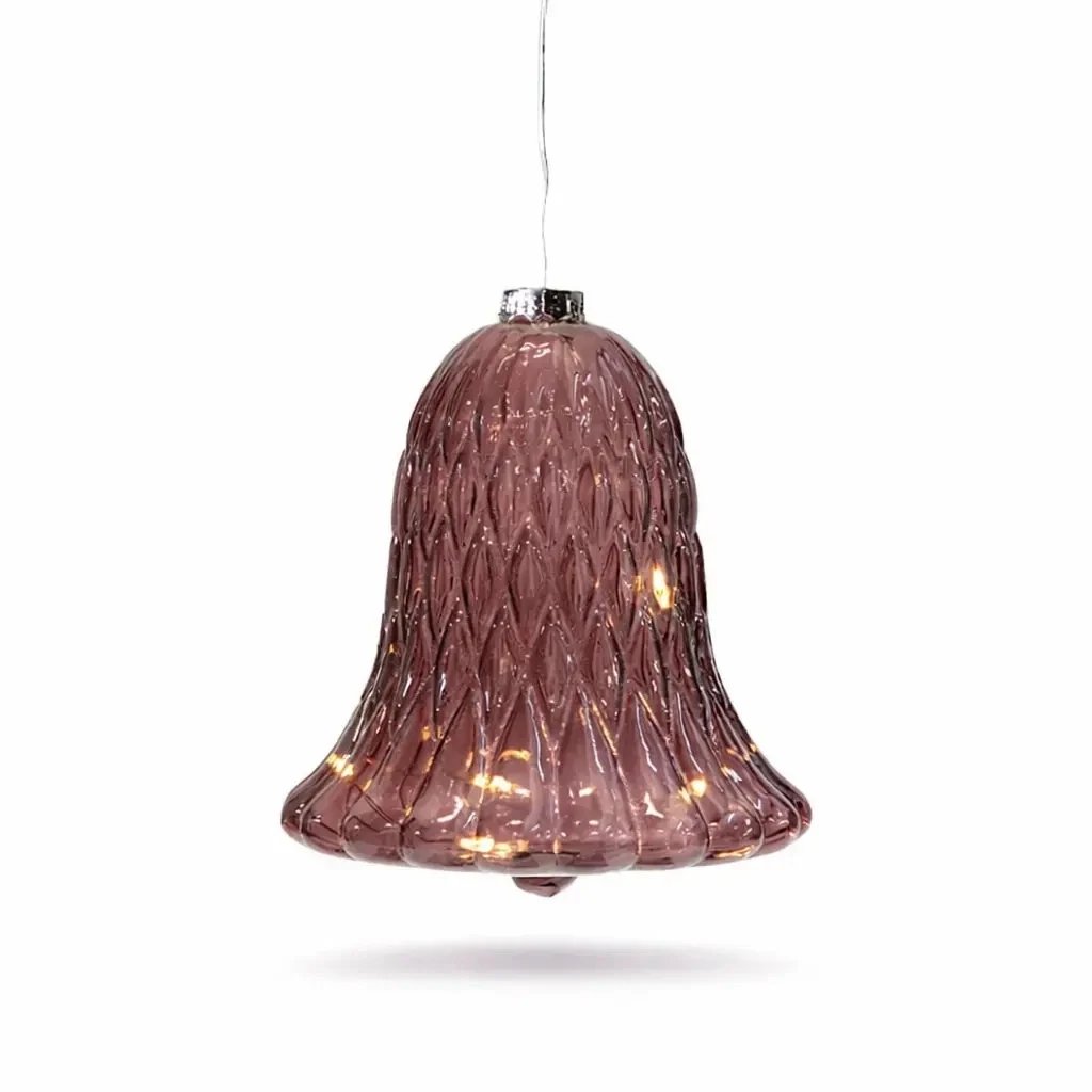 LED skleněný zvonek na baterie vínový Ø 9 × 10 cm, 5 diod, 1× AAA