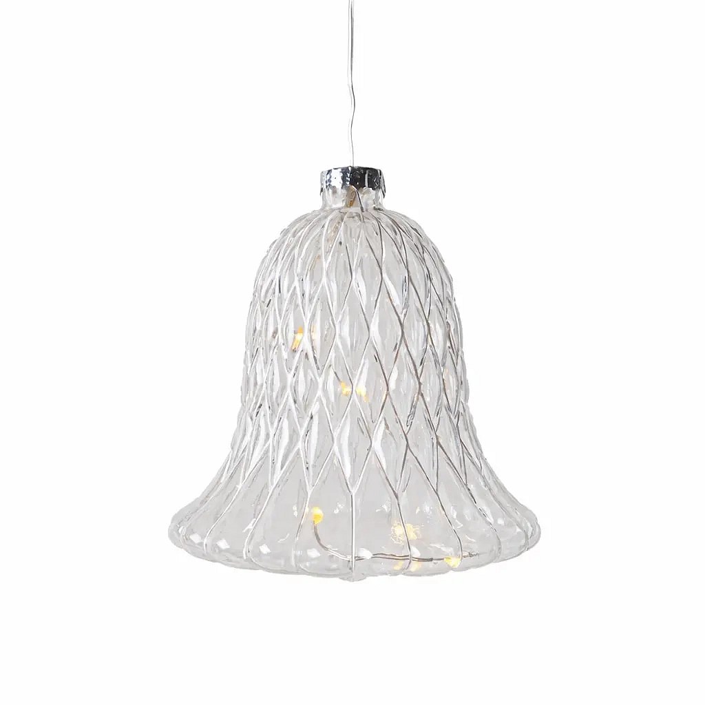 LED skleněný zvonek, čirý, 9 cm