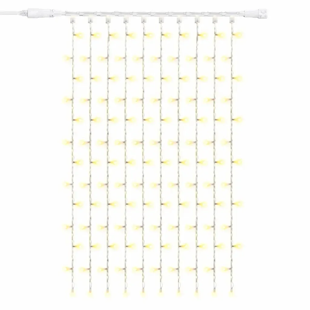 Easy Fix LED světelný závěs venkovní 100 × 150 cm, teple bílá, 150 diod, bílý kabel IP67, prodlužovací