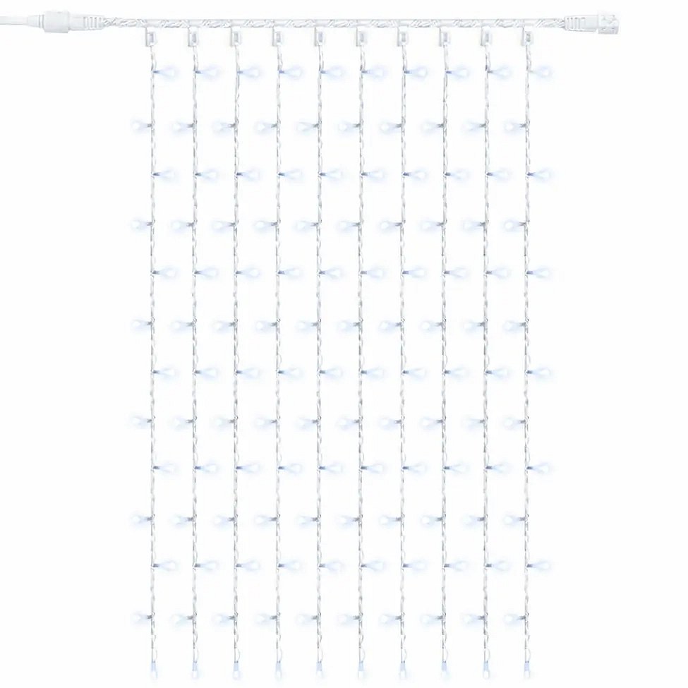 Easy Fix LED světelný závěs venkovní 100 × 150 cm, ledově bílá s FLASH, 150 diod, bílý kabel IP67, prodlužovací