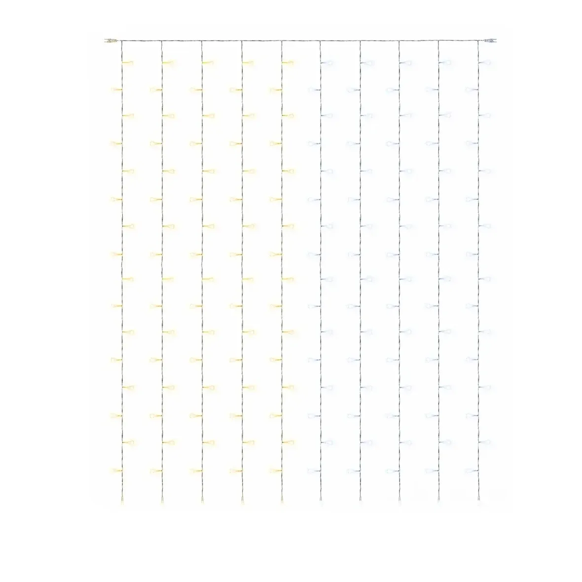 Easy Fix LED světelný závěs venkovní 100 × 150 cm, bi-color ledově a teple bílá, 150 diod, bílý kabel IP44, prodlužovací