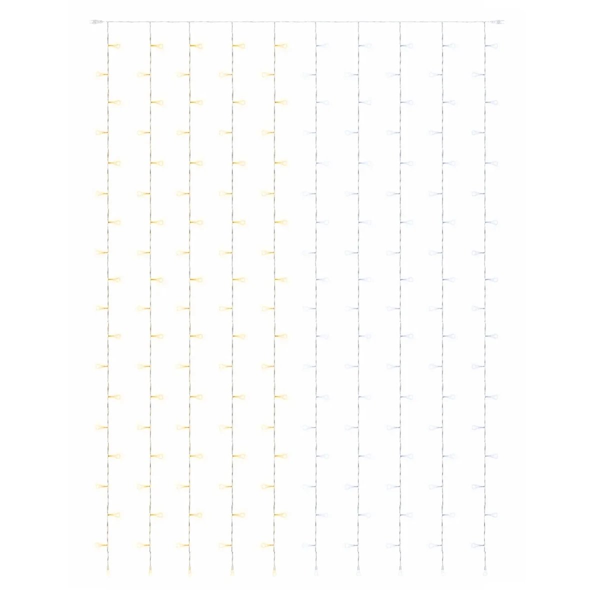 Easy Fix LED světelný závěs venkovní 100 × 300 cm, bi-color přepínací teplá a ledová bílá, 300 diod, bílý kabel IP44, prodlužovací