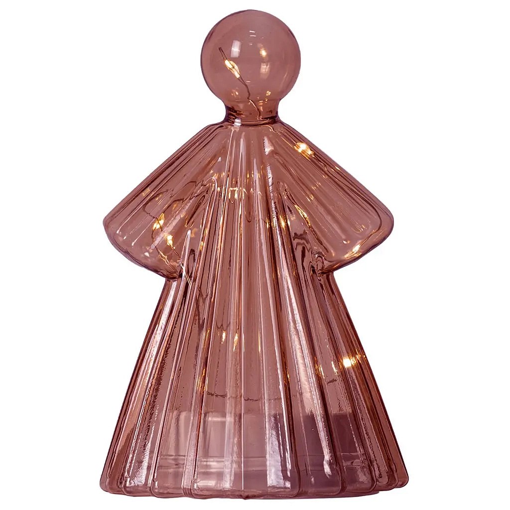 LED světelný anděl skleněný na baterku, vínový, 15 cm, 1× CR2032