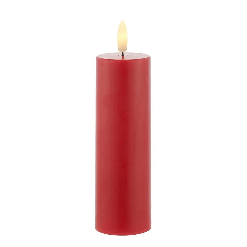 Vosková LED svíčka Sille Ø 5 × 15 cm, červená, interiér, 2× AA