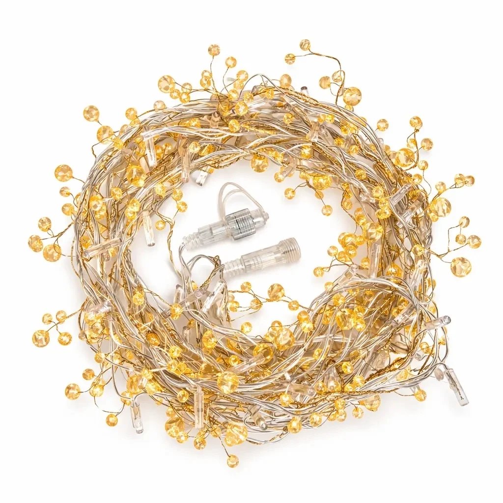 Eco Fix LED světelný řetěz venkovní 8 m s krystalky, teple bílá s FLASH, 80 diod, čirý kabel IP44, prodlužovací