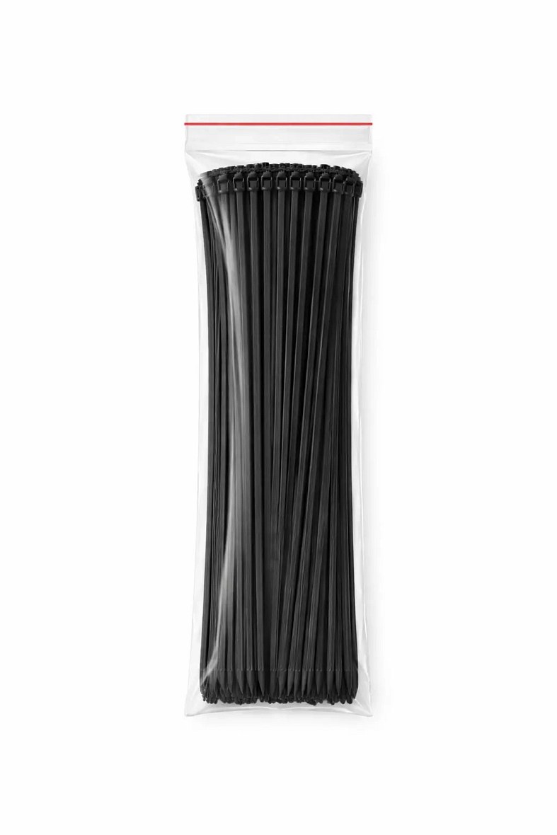 Plastové stahovací pásky 4,8 mm × 43 cm černé univerzální venkovní, balení 100 ks