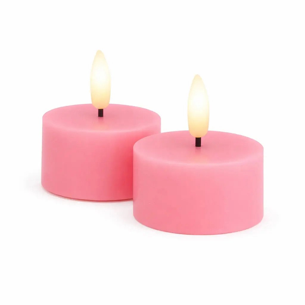 Sada LED čajové svíčky na baterie Sille Tealight, Ø 6 × 3,4 cm, starorůžová, z pravého vosku, balení 2 ks