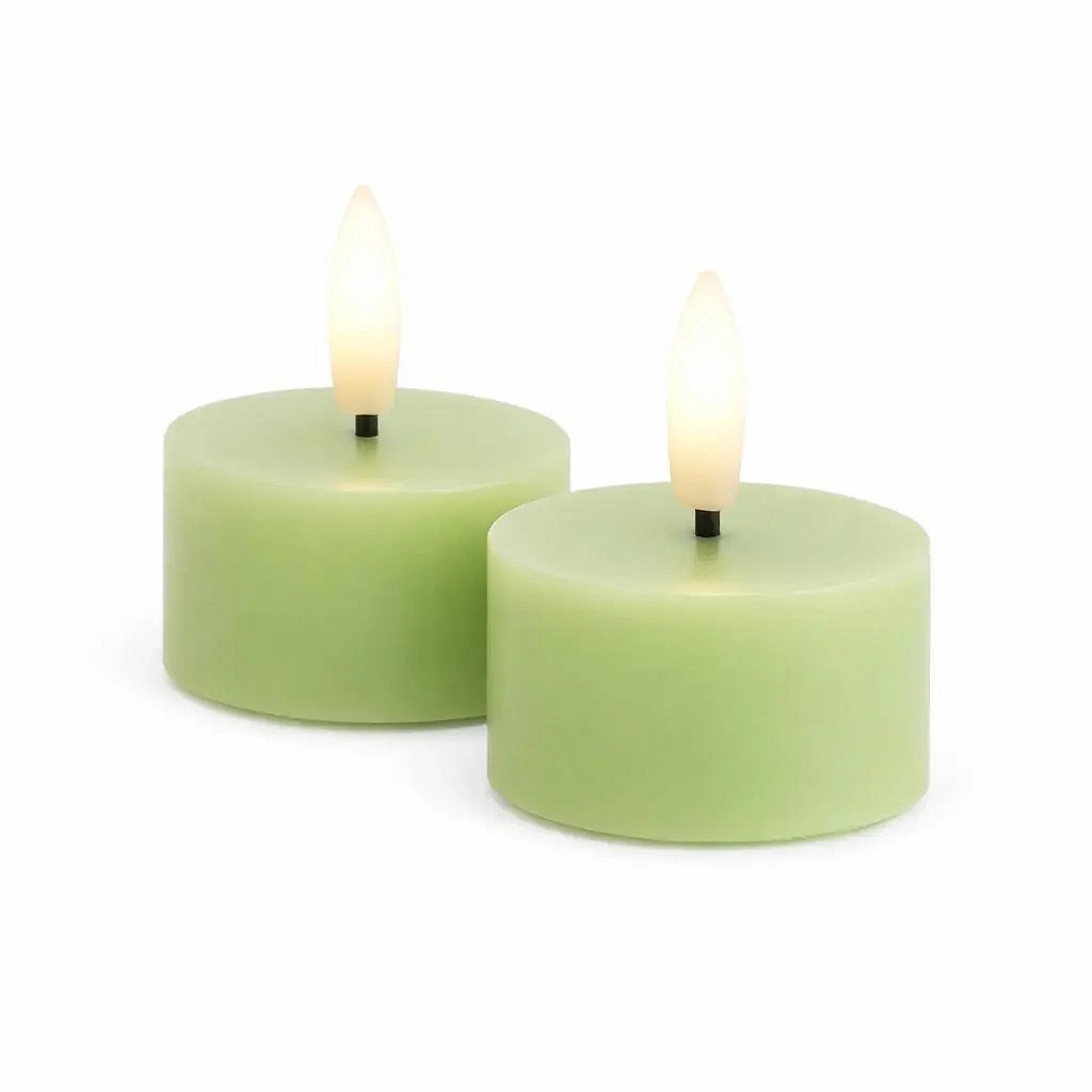 Sada LED čajové svíčky na baterie Sille Tealight, Ø 6 × 3,4 cm, jarní zelená, z pravého vosku, balení 2 ks